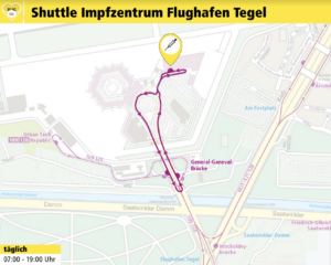 Karte BVG Shuttle zum Impfzentrum Flughafen Tegel