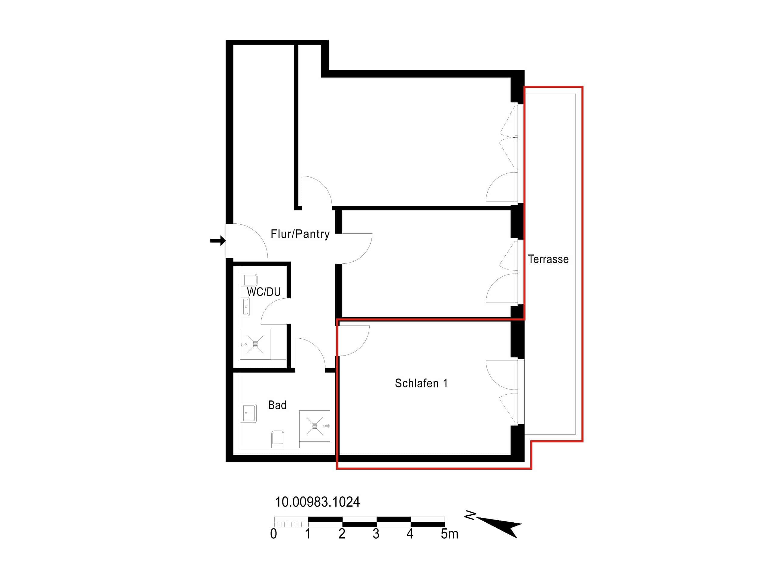 Beispielgrundriss einer 3er-WG-Wohnung im GESOcampus Quartier Alt-Wittenau