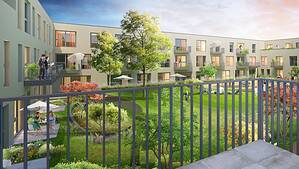 Visualisierung des begrünten Innenhofs im GESOcampus Quartier Alt-Wittenau