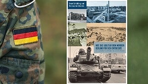 Veranstaltungsplakat zur Lesung am 3. September in der Humboldt-Bibliothek mit Buchcover und Uniformärmel