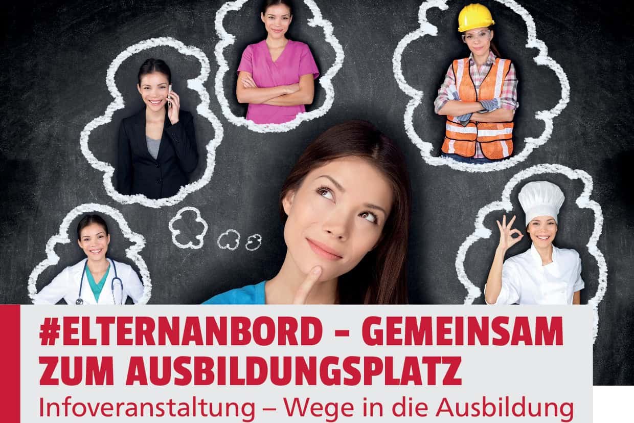 Einladungsflyer zur Infoveranstaltung „Wege in die Ausbildung“ am 2. Oktober 2026 in den Hallen am Borsigturm mit den Logos der teilnehmenden Betriebe